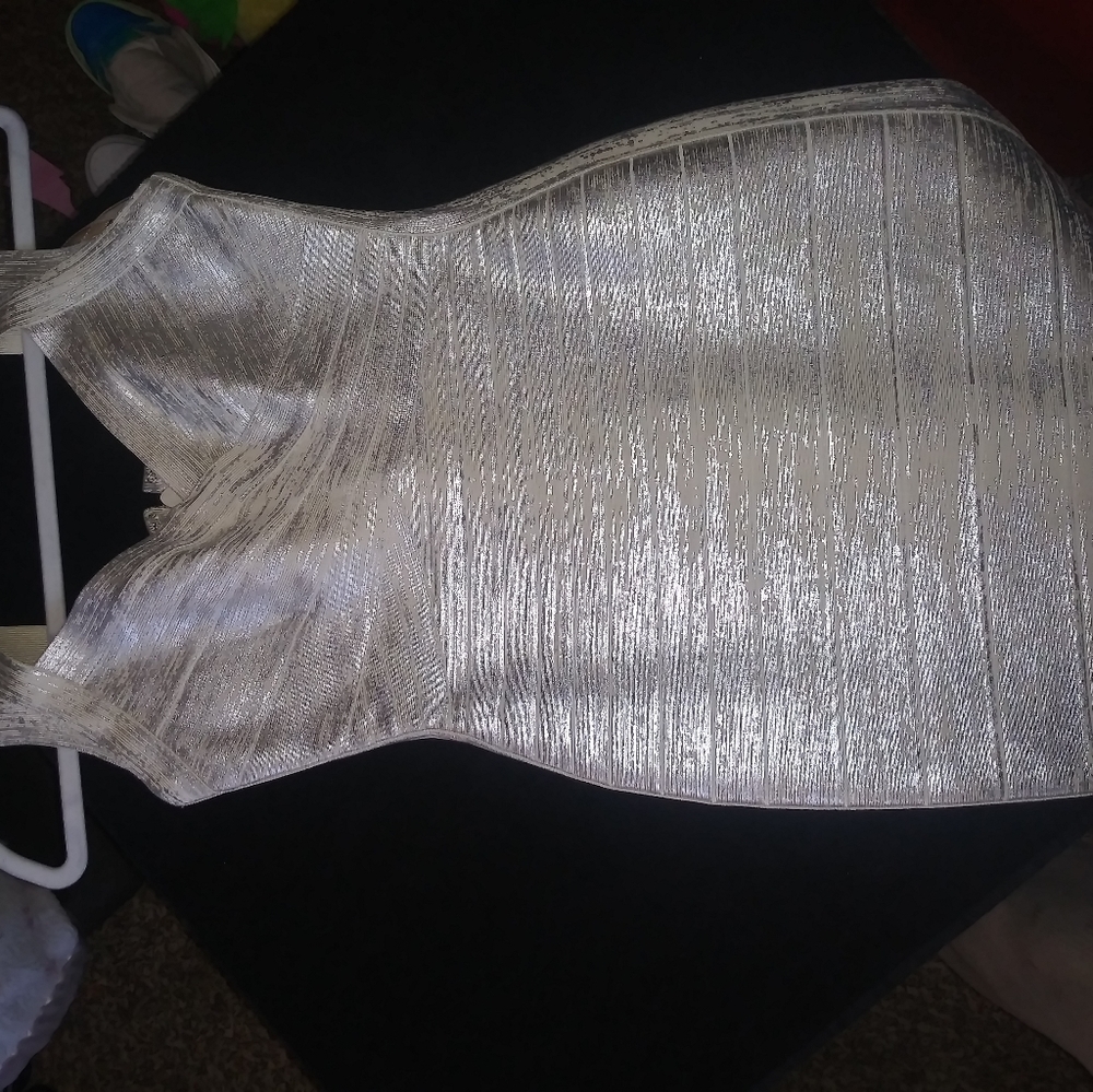 Hever leger white and silver metallic bondage dres